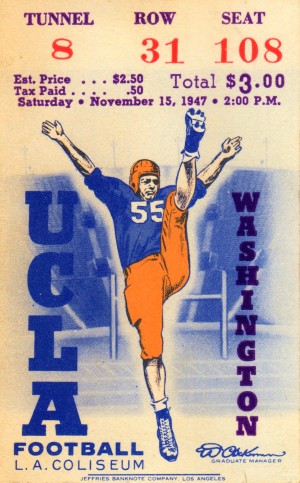 1947 Washington Huskies at UCLA Bruins Ticket Art